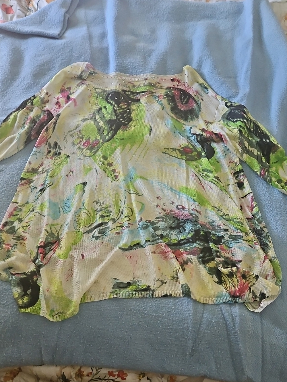 Boston Proper Women's Knit Floral Watercolor Long Sleeve Top - Green Multi